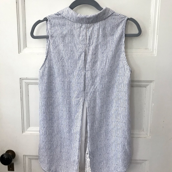 Lili's Closet Blue White Striped Button Front Blouse Shirt W/ Back Lace Godet - Picture 4 of 5